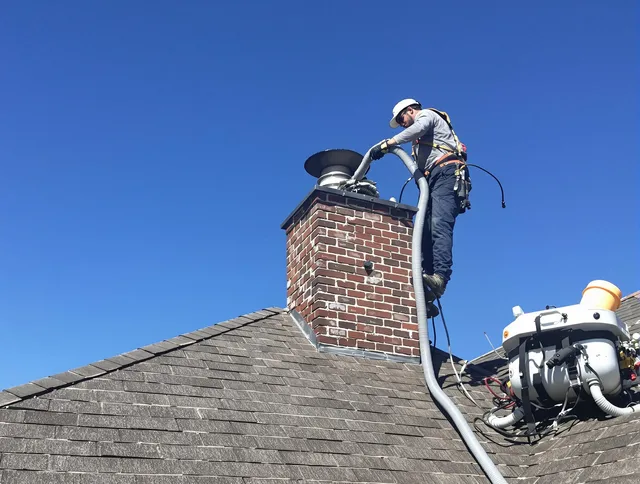 Dedicated Rancho Palos Verdes Chimney Sweep team member cleaning a chimney in Rancho Palos Verdes, CA