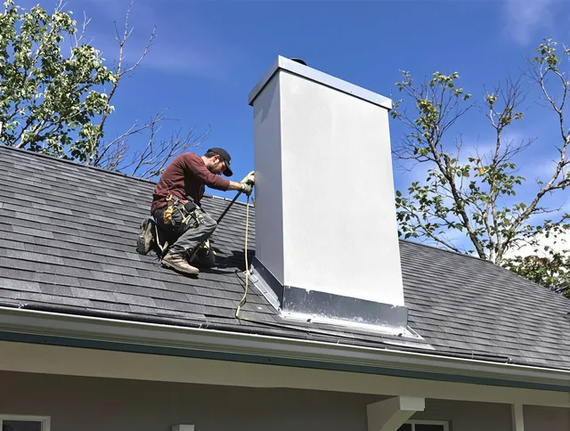 Rancho Palos Verdes Chimney Sweep team member finishing chimney construction in Rancho Palos Verdes, CA